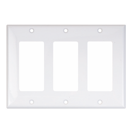 3 Gang Decorative/GFCI Wall Plate, Standard Size, White
